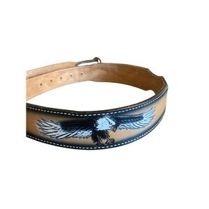 Hand Tooled Leather Belt Eagle Mountain Landscape Western Tan Black S36